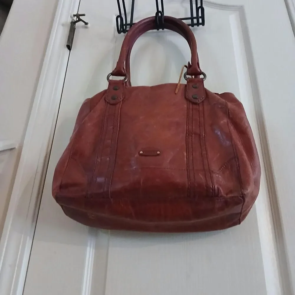 FRYE Burgundy Red Distressed Leather Melissa Hobo Satchel Handbag Boho Western